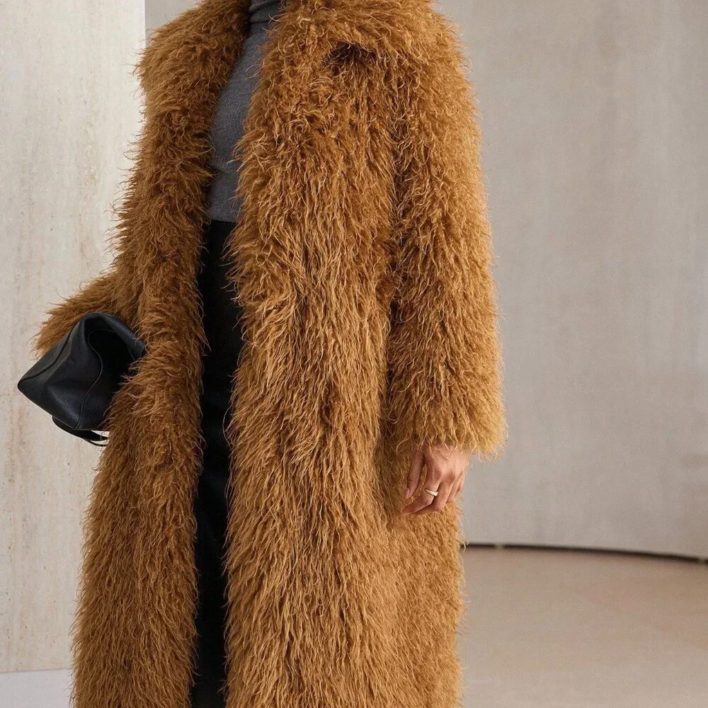 Brown Casual Women's Fluffy Long Faux Fur Coat - Picture 4 of 8